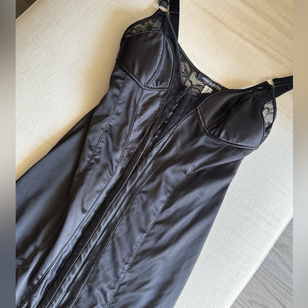 Urban Outfitters Black Satin Lace Chemise